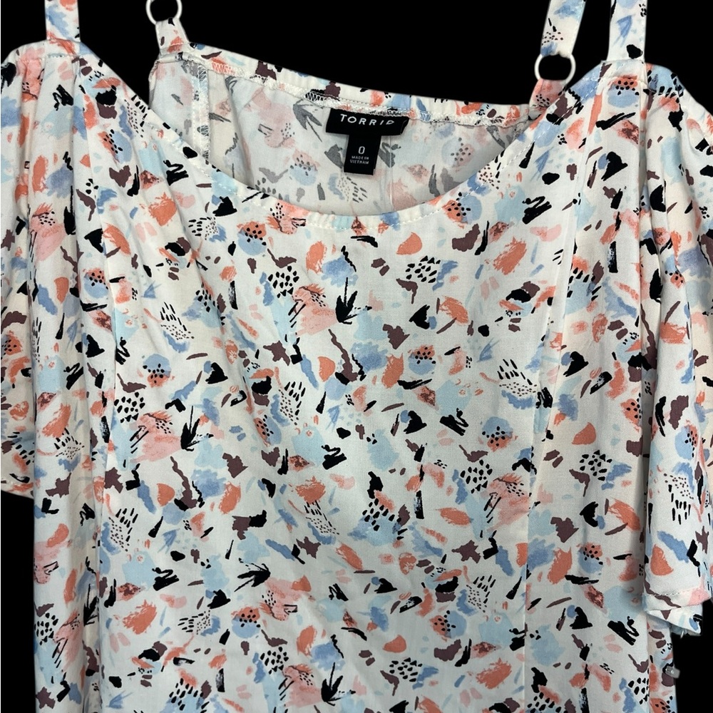 Torrid Mini Challis Cold Shoulder Trapeze Dress Sz 0 - Picture 6 of 9